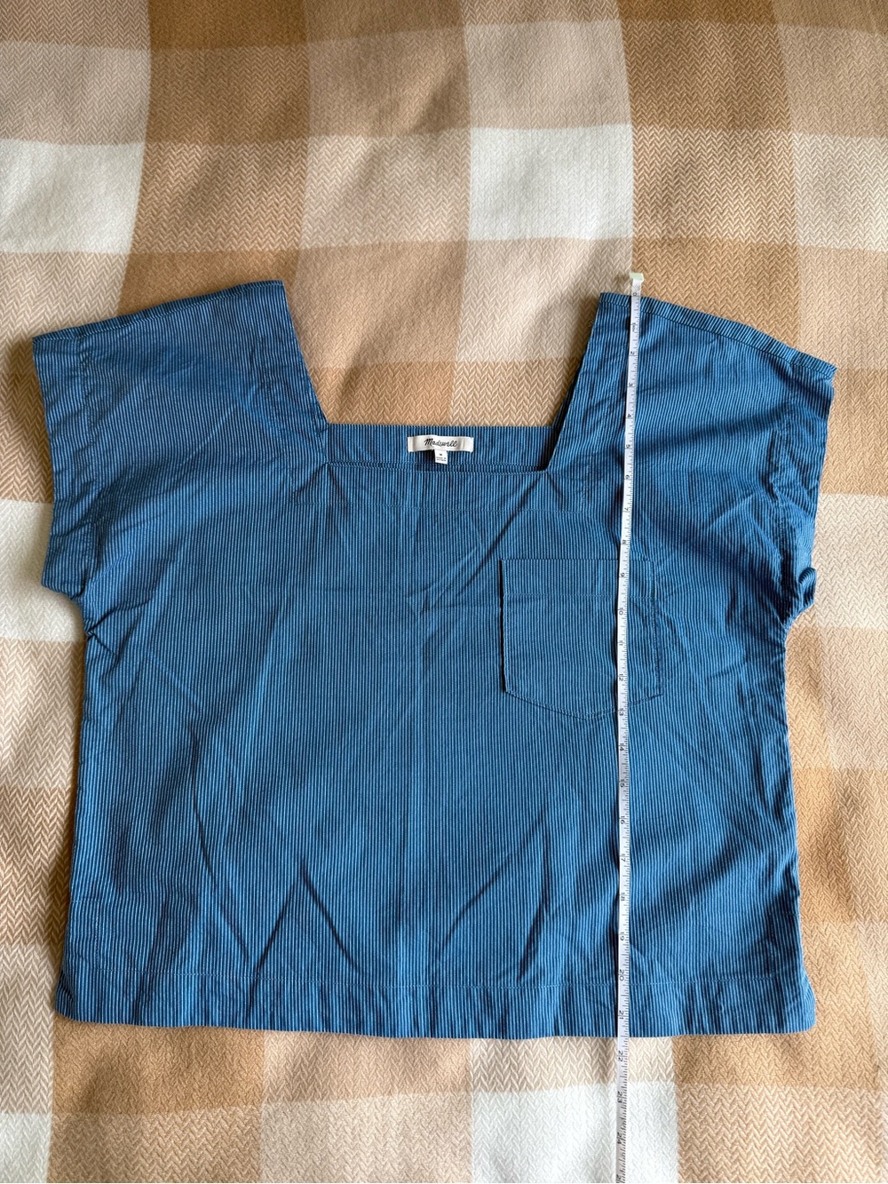 Madewell - Blue Pinstripe Square Neck Cap Sleeve Top Size Medium - Picture 5 of 6